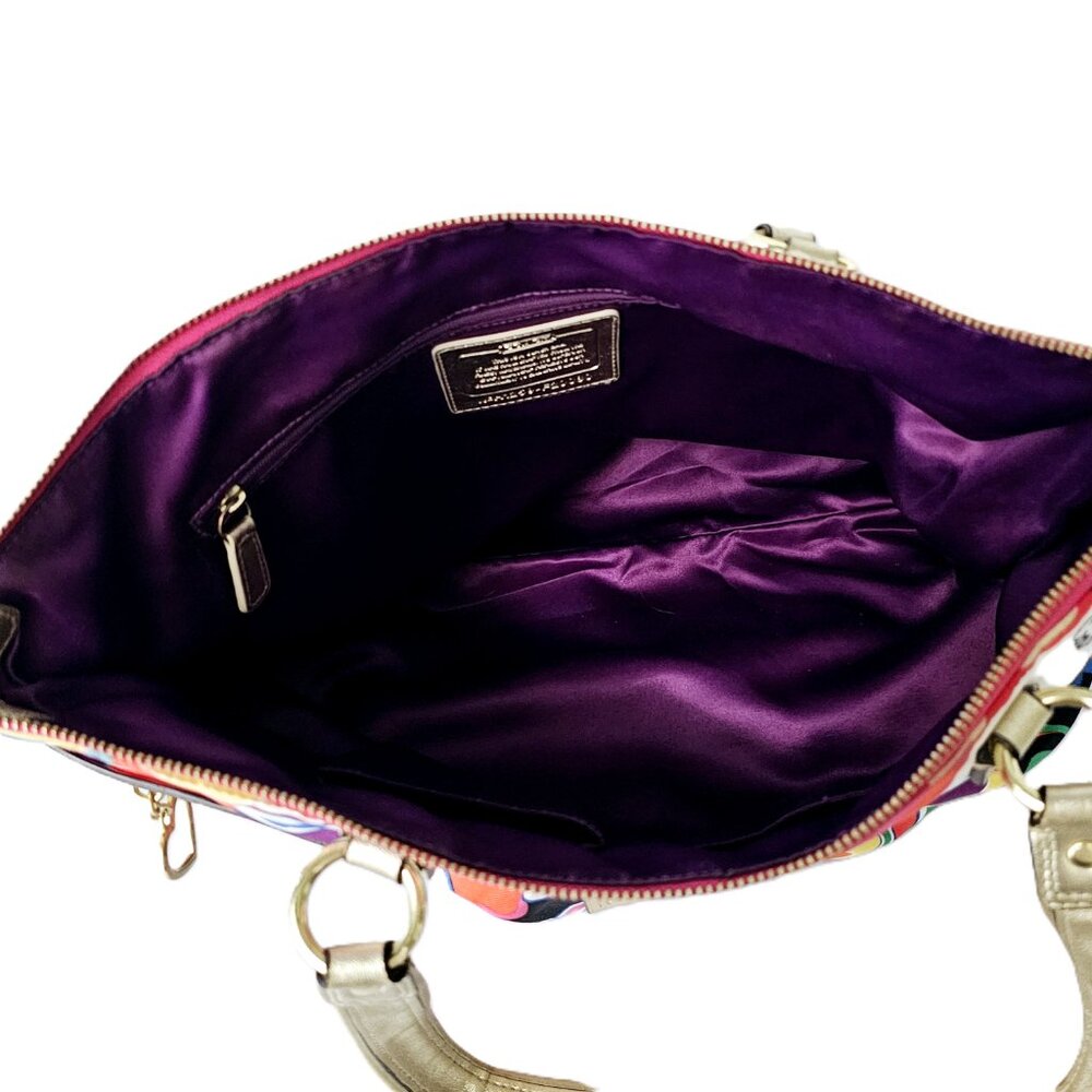 Coach Poppy Rare Vintage Bright Multicolor Gold Accents Purse Tote Style #F20080 - Picture 13 of 16